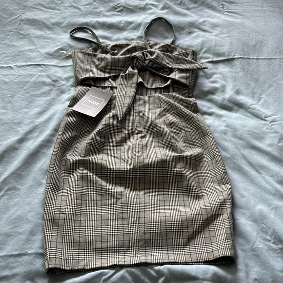 NUDE - black and white plaid mini dress with tie detail and open back - Picture 5 of 6